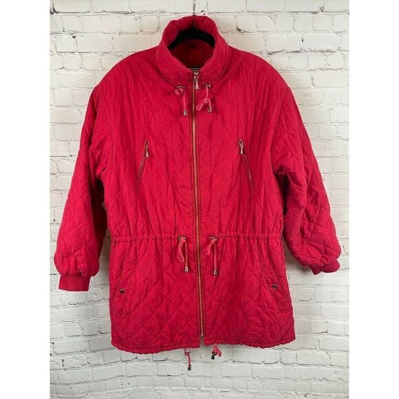 ALORNA Vintage red padded shoulder pads full zipper belted jacket coat 2X-3X - Picture 1 of 9